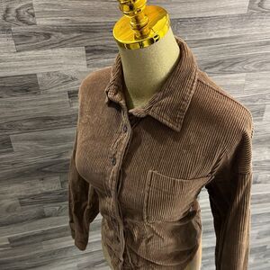 JAPNA Button Up Long Sleeve Collar Pocket Brown Corduroy Jacket Women's Size XS